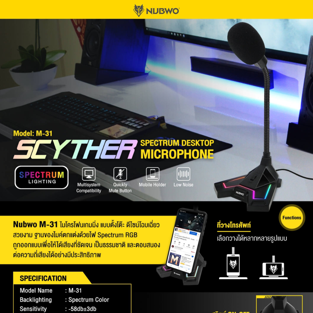Nubwo Scyther M-31 – Micrófono Gaming USB con RGB