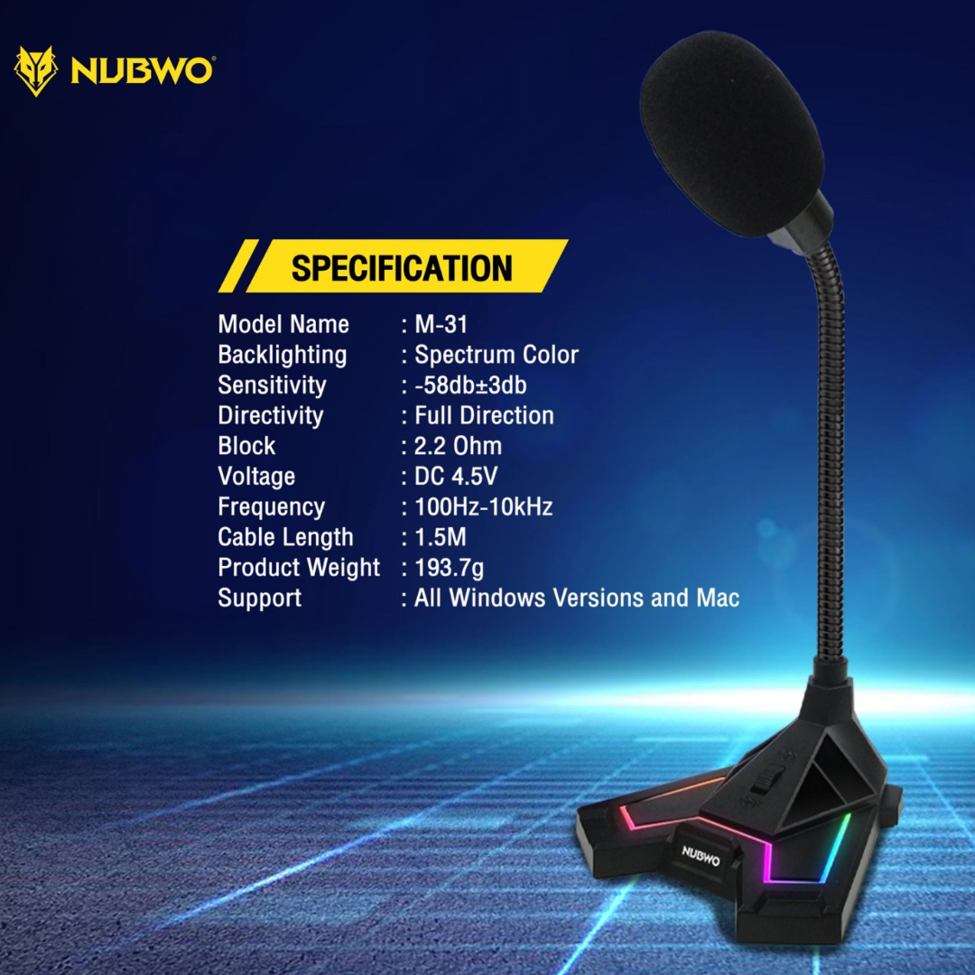 Nubwo Scyther M-31 – Micrófono Gaming USB con RGB