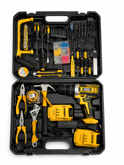ZZL HomeFix Master Kit | Caja Completa de Herramientas con Taladro Inalámbrico y Accesorios